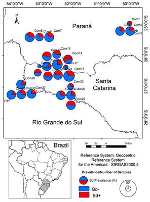 Influence of landscape on the presence of Batrachochytrium dendrobatidis and Ranavirus in tadpoles in the southern Atlantic Forest of Brazil